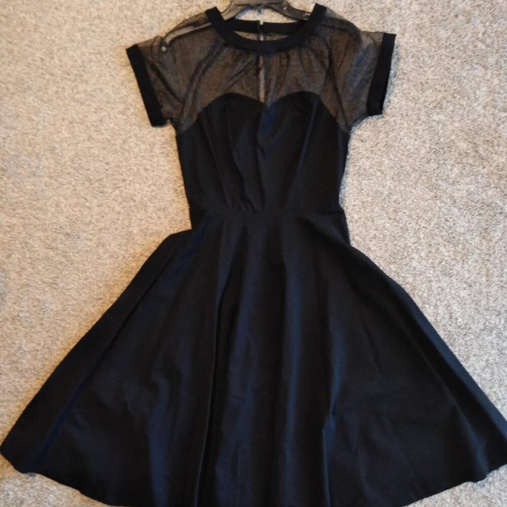 Unique Vintage 1950s Black Stretch Sheer Bodice Shirelle Swing